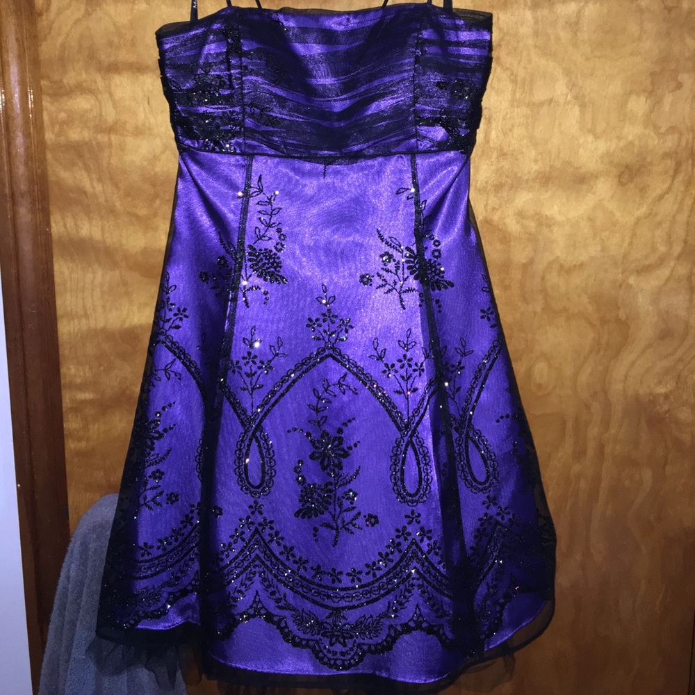 Purple and Black Semi-Formal Dress.